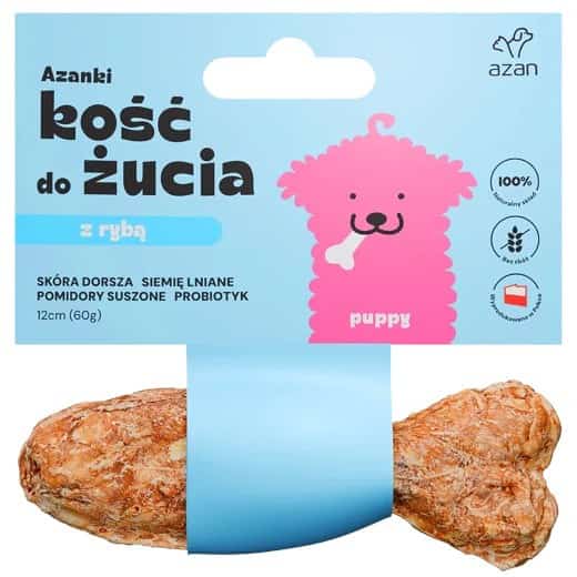 AZANKI Kość z dorszem i probiotykiem PUPPY KSZTAŁT RYBKI 12cm