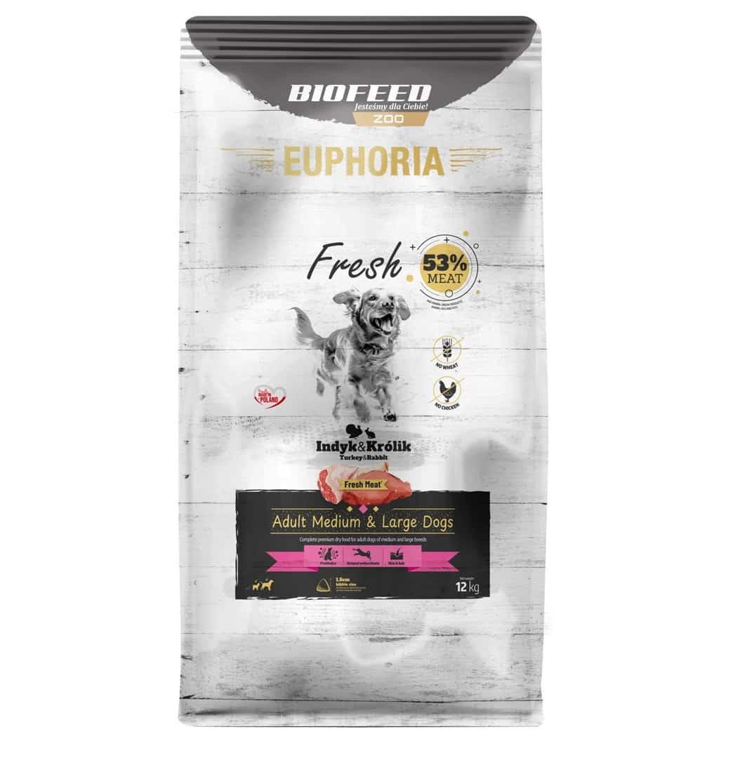 BIOFEED Euphoria Fresh Meat Adult  Medium & Large Indyk i Królik 12kg