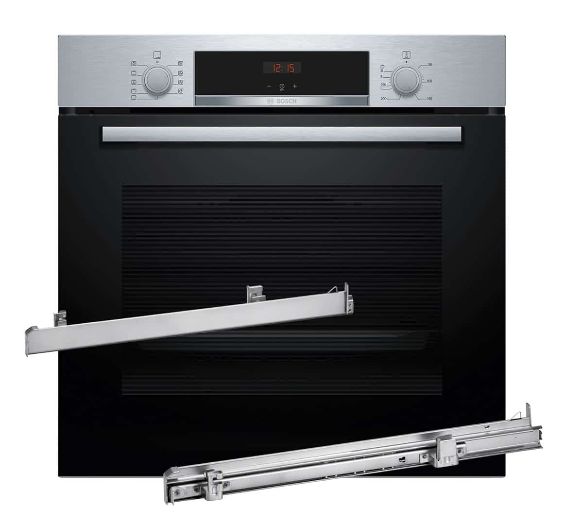 Piekarnik BOSCH HBA514BS3 + Prowadnice teleskopowe 1 poziomowe BOSCH HEZ538000 (OUTLET)