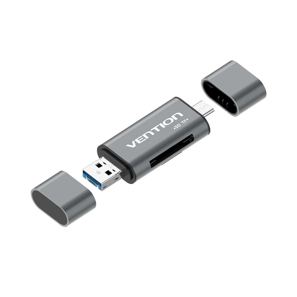 Czytnik kart SD / microSD Vention ze złączami USB 3.0 USB-C microSD szary