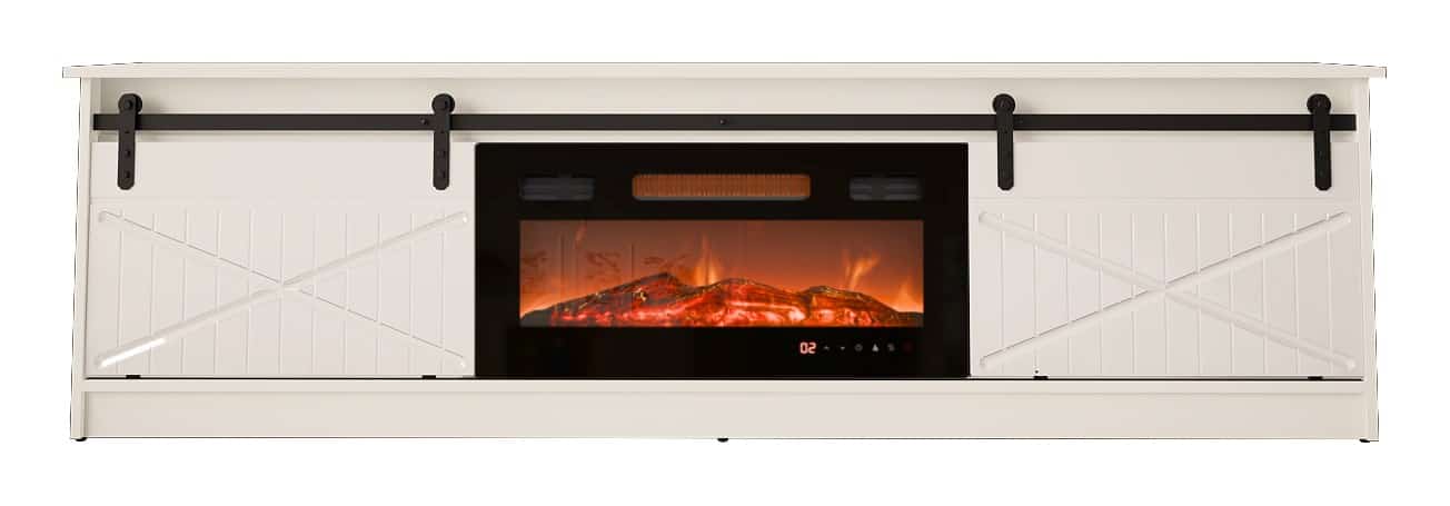 Szafka RTV GRANERO+kominek 200x56,7x35 biały/biały połysk