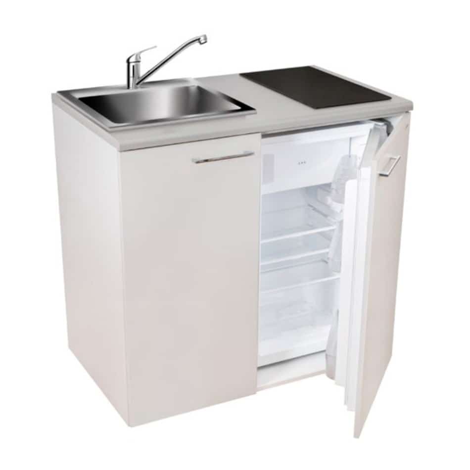 Minikuchnia zestaw AGD 4w1 MPM SMK-03, 100cm, płyta indukcyjna, lodówka, szafka i zlew inox