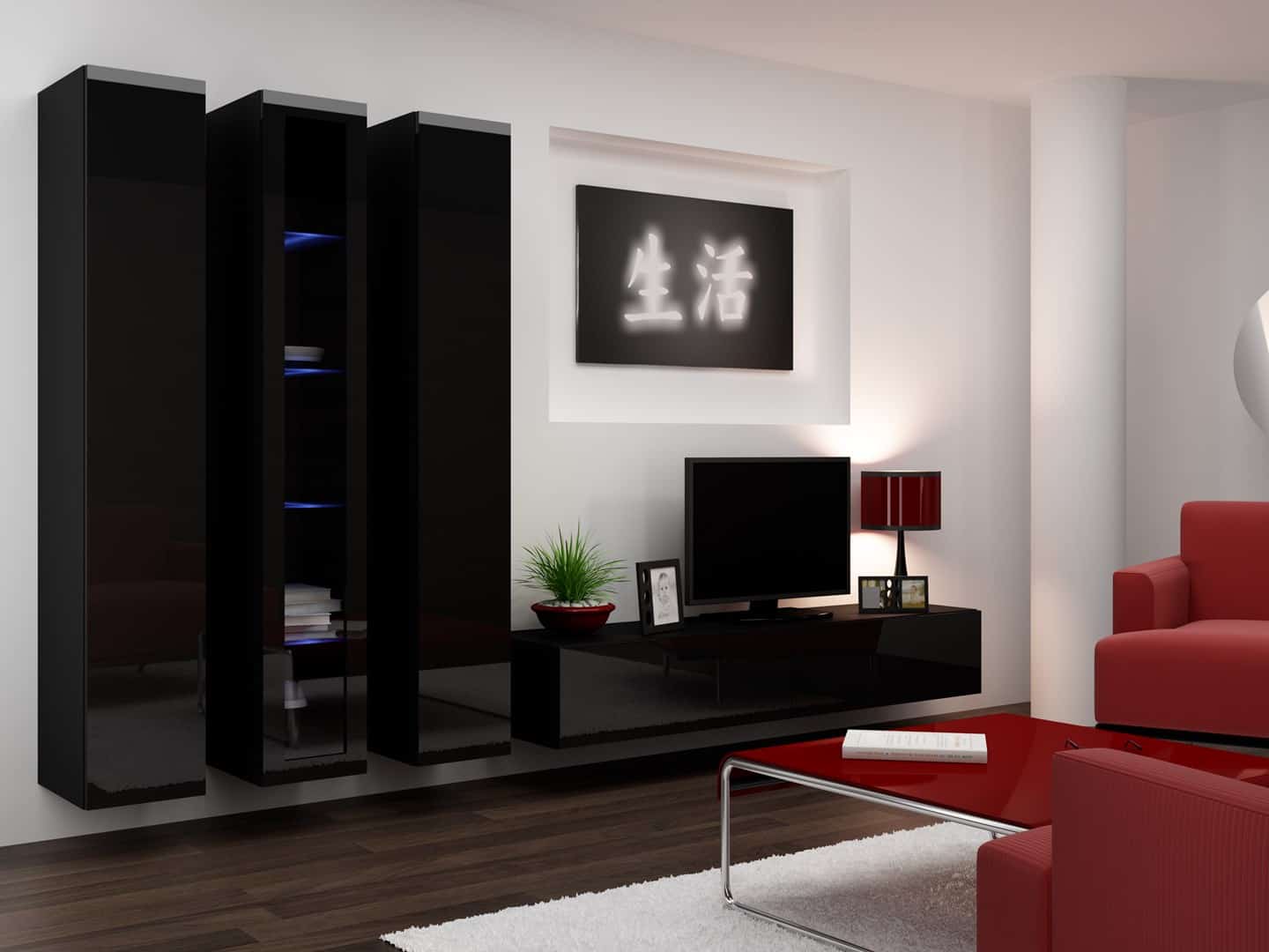 Witryna drewniana VIGO 180x40x30 cm, czarna, 4 półki