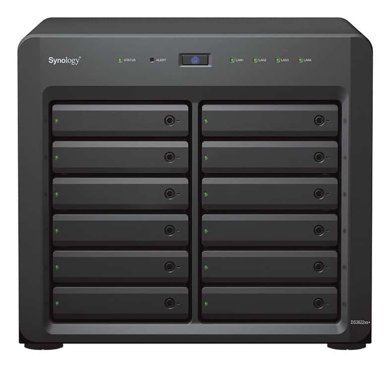 NAS Synology DS3622xs+; Tower; 12x (3.5”/2.5" SATA HDD/SSD); Intel Xeon D-1531;,16 GB DDR4 ECC SODIMM (max. 48GB),2 x 1GbE RJ-45, 2 x 10GbE RJ-45