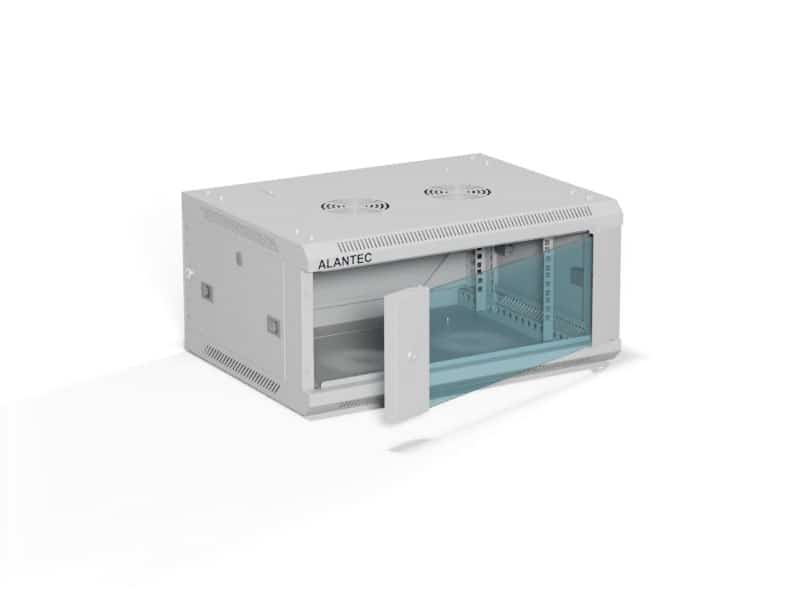 ALANTEC Szafa wisząca 19" 4U 600x450, drzwi szklane, kolor szary, do samodzielnego montażu - Flat Pack (SW-4U-600-450-01-SF)