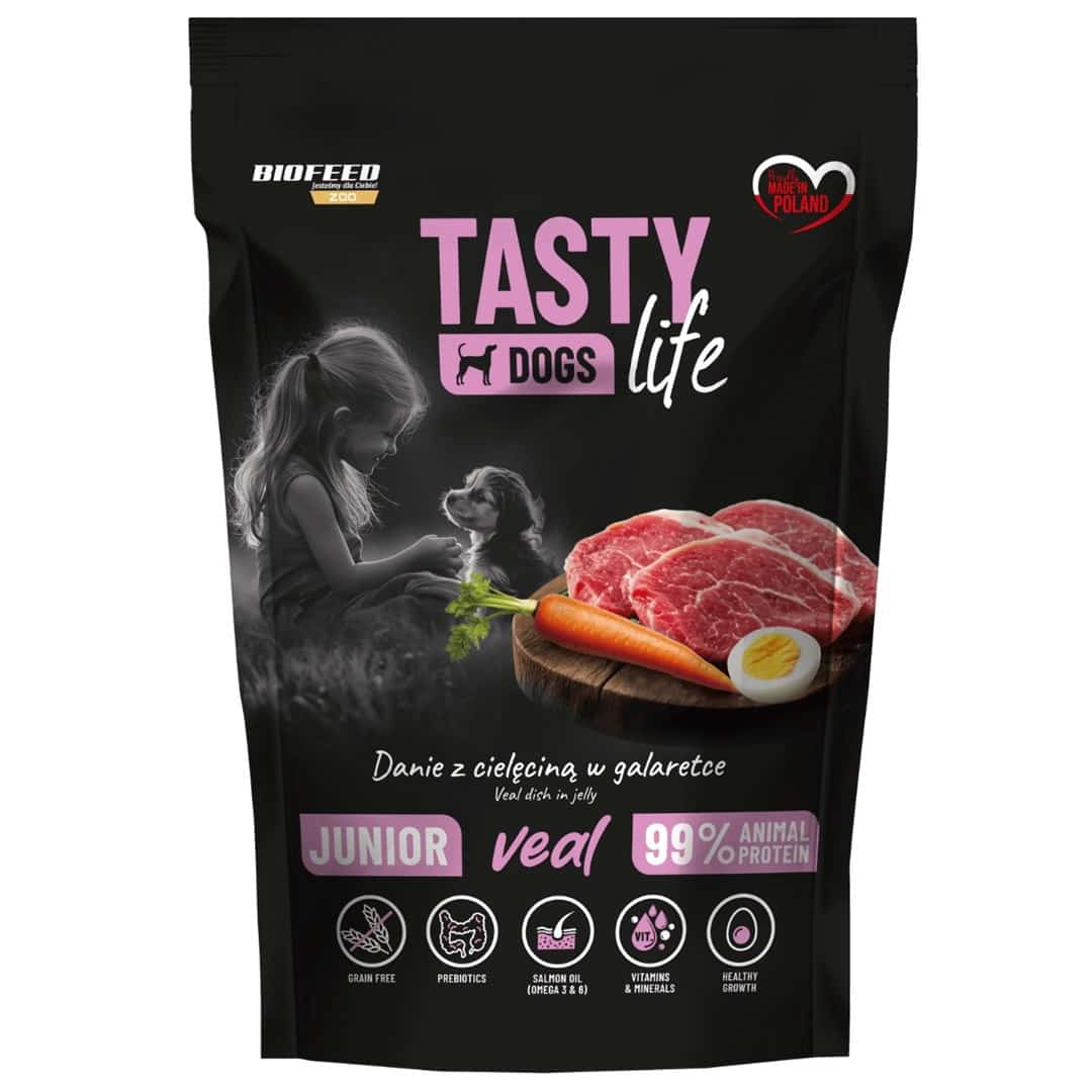 BIOFEED Tasty dog life Junior Mini Cielęcina 90% Saszetka 150g