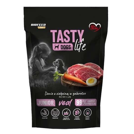 BIOFEED Tasty dog life junior cielęcina 90% saszetka 500g