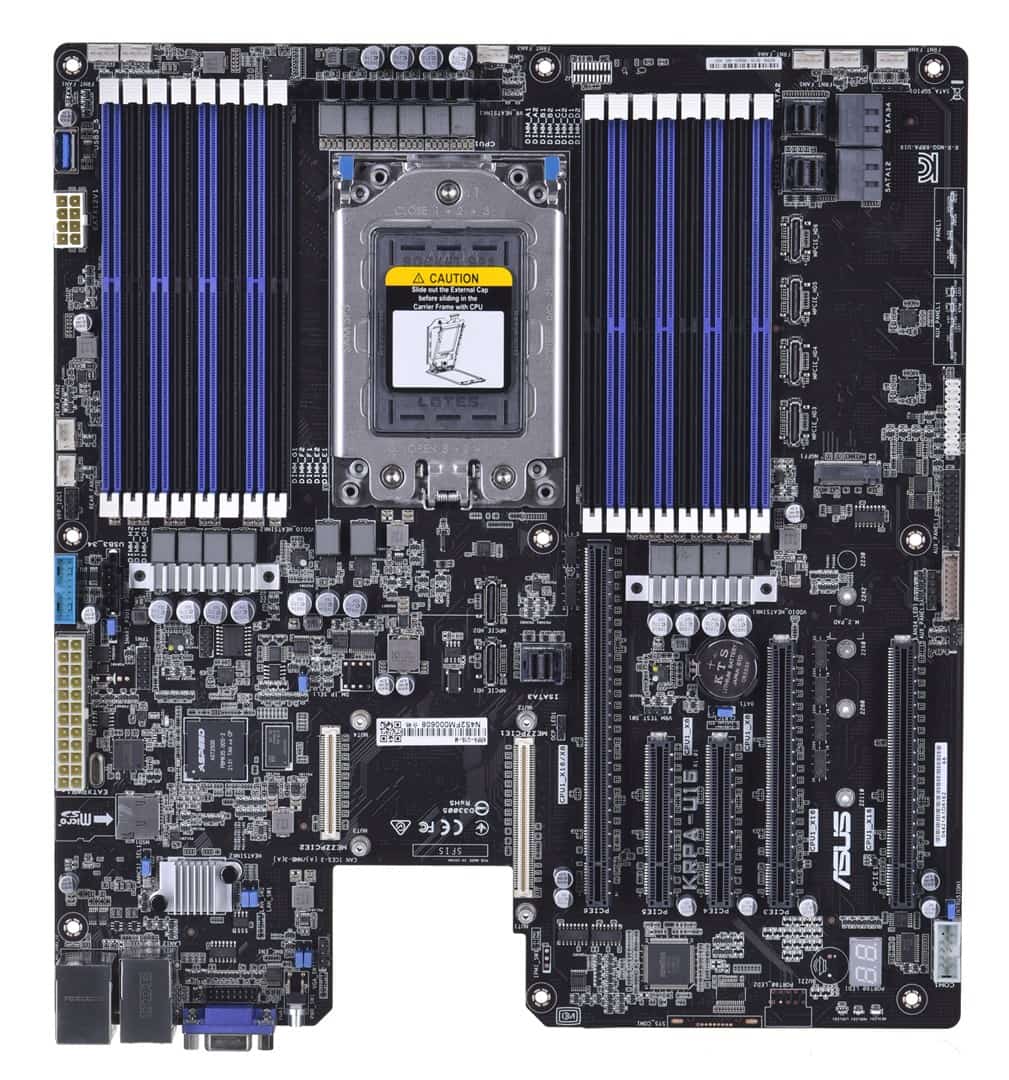 Płyta Serwerowa ASUS KRPA-U16-M EPYC LGA 4094 (SP3), 16xDIMM DDR4 3200 MHz, 1xPCIe 4.0, 3xPCIe 3.0, 1xPCIe, 1xM.2, 16xSATA, OCP 2.0 Mezzanine, Dual Port Intel I350-AM2 , EEB