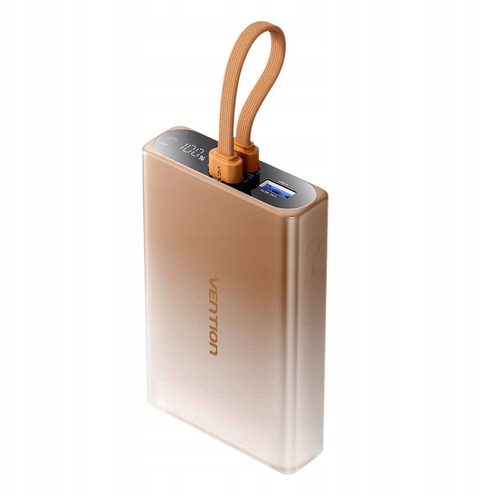Powerbank Vention 10000 mAh USB-C + Lightning + USB-A 22,5W z wyświetlaczem LED miedziany