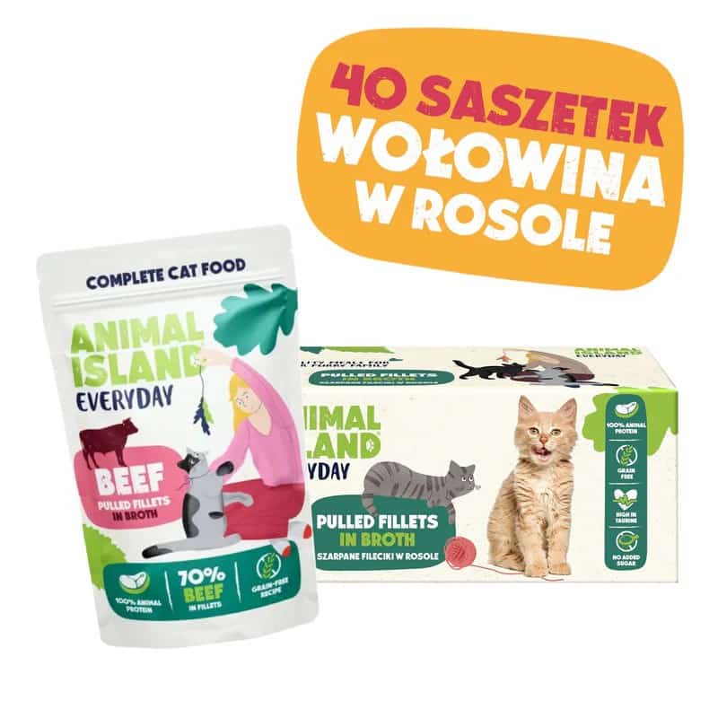 ANIMAL ISLAND wołowina w rosole karma dla kota monopak 40x85g