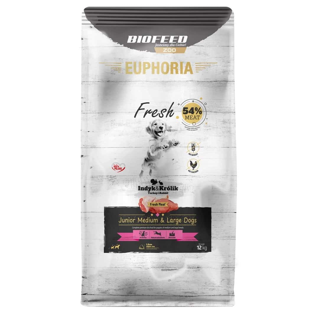 BIOFEED Euphoria Fresh Meat Junior Medium & Large Indyk i Królik 12kg