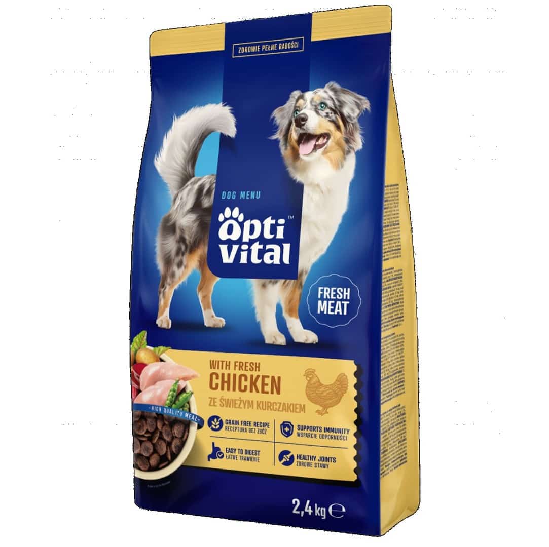 OptiVital karma sucha- pełnoporcjowa karma dla dorosłych psów FM z kurczakiem  2,4 kg