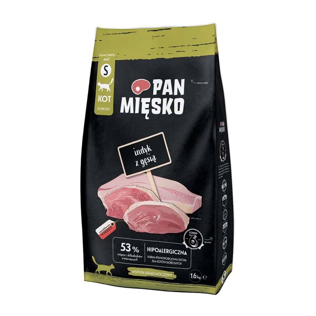 Pan Mięsko Indyk z gęsią sucha karma dla kota chrupki S 1,6kg