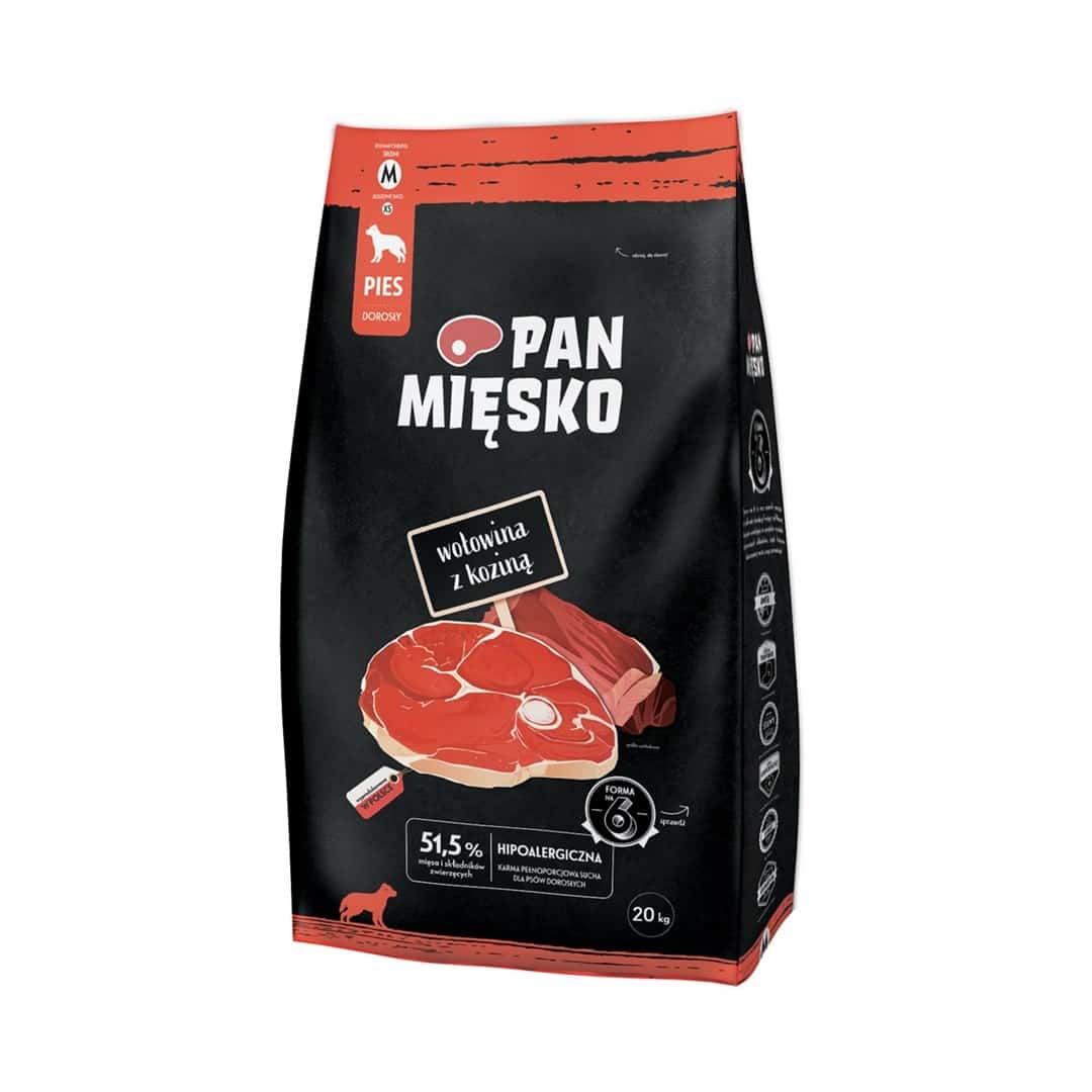 Pan Mięsko Karma sucha dla psa Wołowina z koziną (dorosły) chrupki M 20kg
