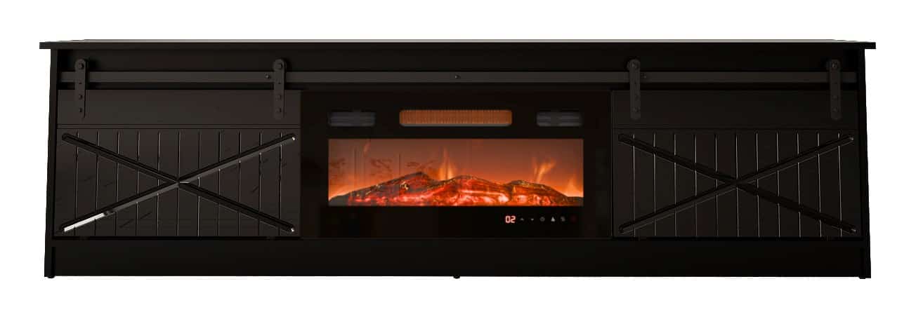 Szafka RTV GRANERO+ kominek 200x56,7x35 czarny