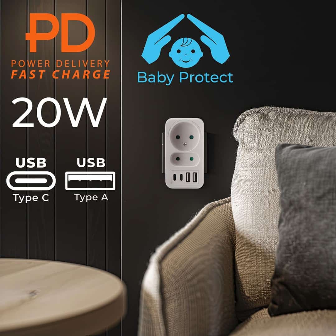 MACLEAN GNIAZDKO PRĄDOWE X2 + 4XUSB MCE249 F/W