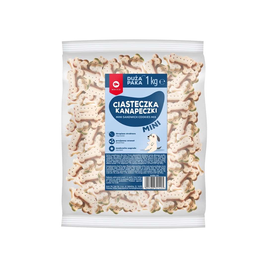 Maced Ciastka Kanapka Kostka Mix Mini - przysmak dla psa - 1 kg