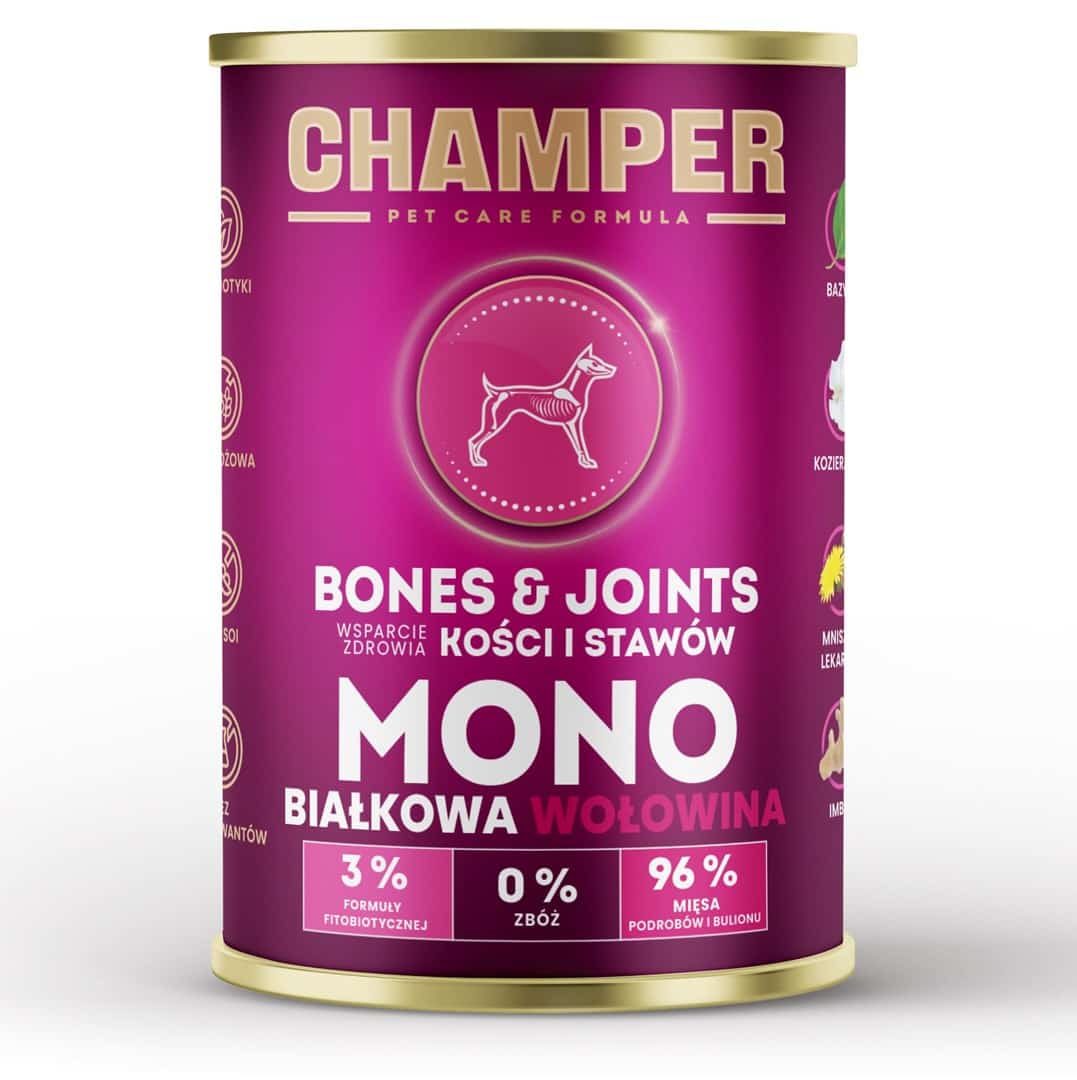 CHAMPER BONES&JOINTS MONOBIAŁKOWA wołowina mokra karma dla psa 400g