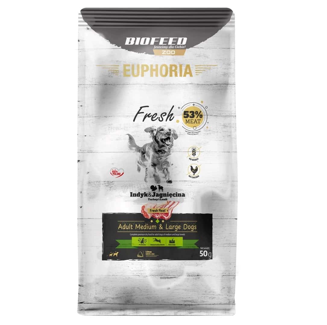 BIOFEED Euphoria fresh meat Adult Indyk/Jagnię M/L 50gr