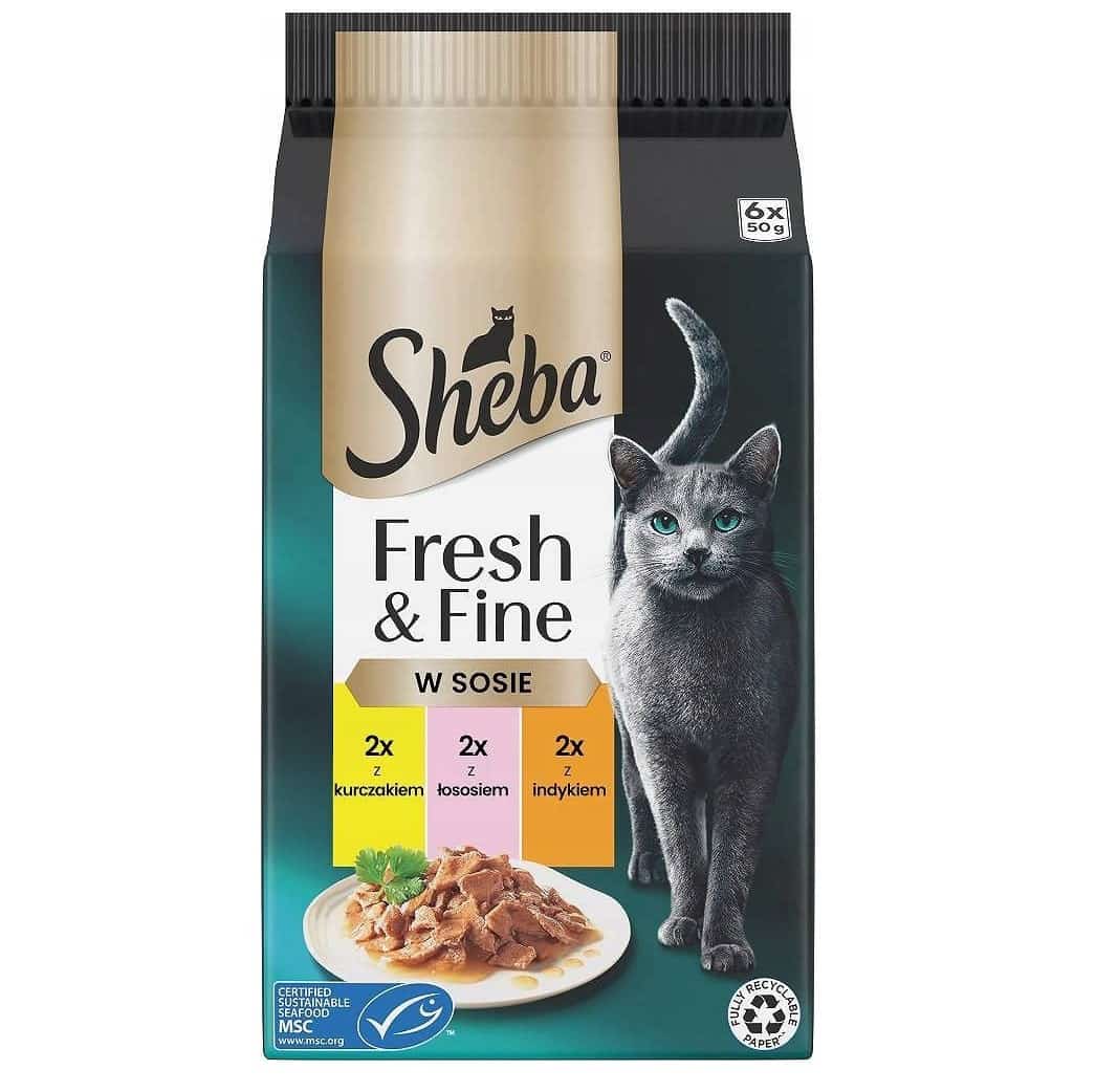 Sheba Fresh Fine mix kurczak łosoś indyk w sosie mokra karma dla kota 6x50g