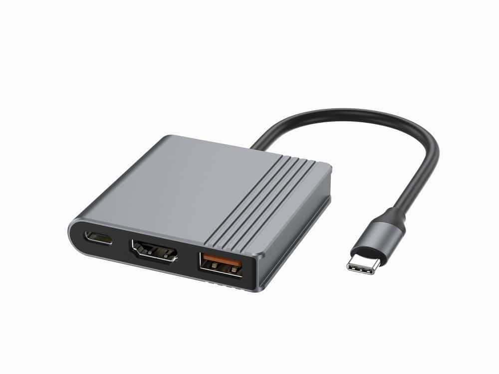 GEMBIRD MULTI ADAPTER USB TYPU C 3 W 1 (PORT USB + HDMI + WIDEO USB-C), KOLOR SZARY