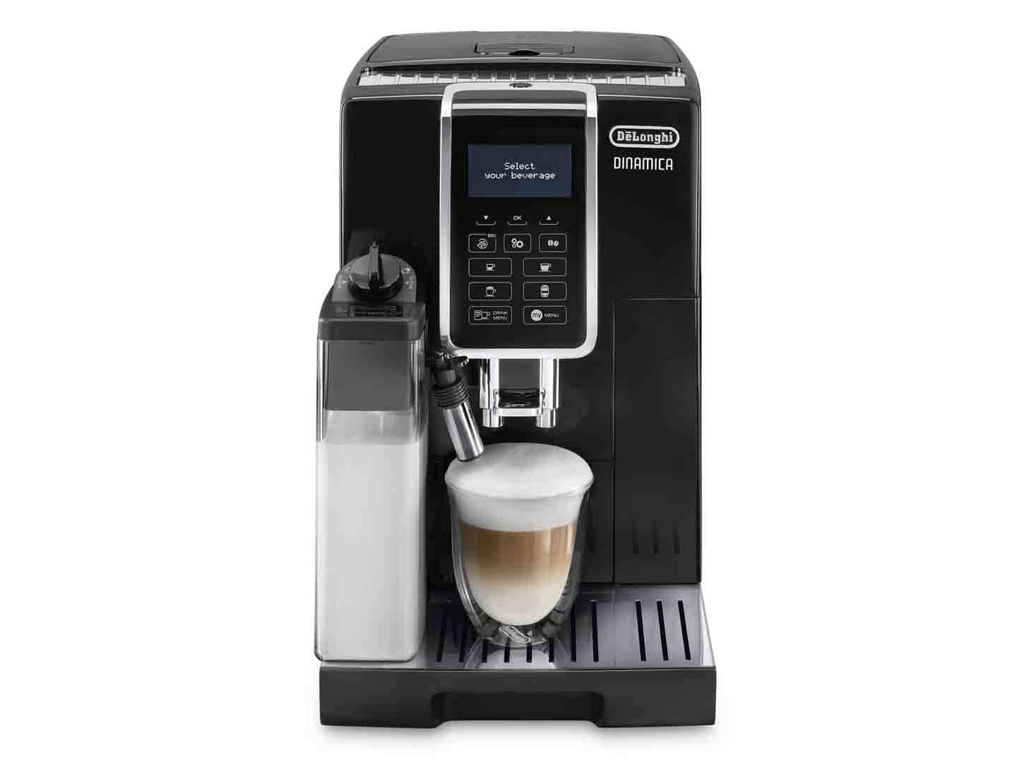 Ekspres ciśnieniowy automatyczny DeLonghi Dinamica ECAM 350.55.B (1450W; kolor czarny) (WYPRZEDAŻ)