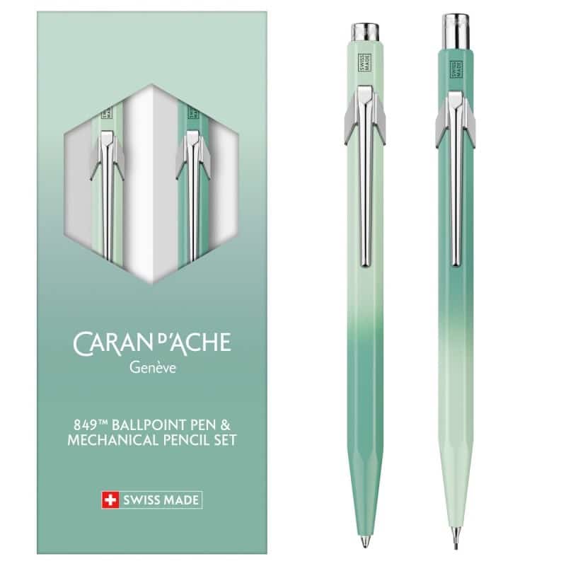 Caran d’Ache Zestaw Długopis szwajcarski 849 i ołówek automatyczny 844, Misty Forest, kolor zielony.
