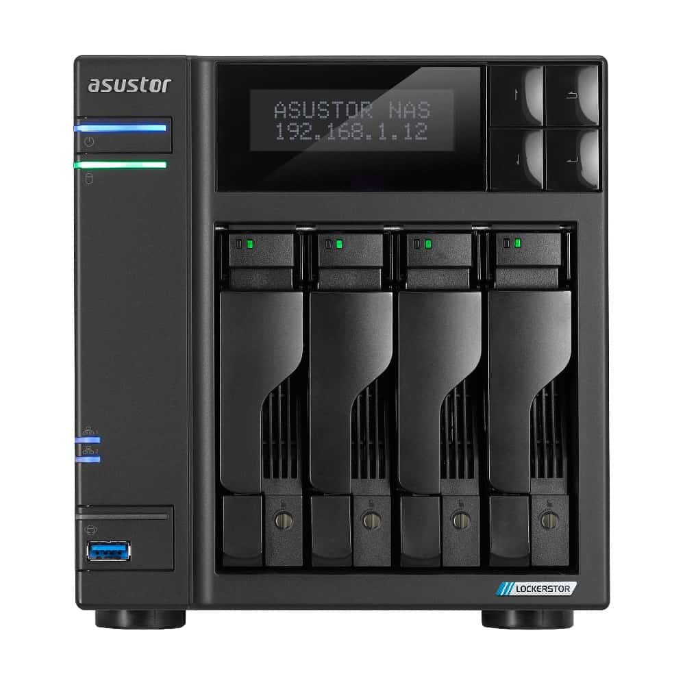 NAS Asustor AS6704T; Tower; 4x (3.5" SATA HDD/ 2.5" SSD); Intel Celeron N5105; 4GB DDR4 SODIMM (max. 16GB), 2x 2.5GbE, 4x M.2 2280 NVMe PCIe 3.0, 2x USB 3.2 Gen, 1x HDMI 2.0b, 1x optional 10 GbE card