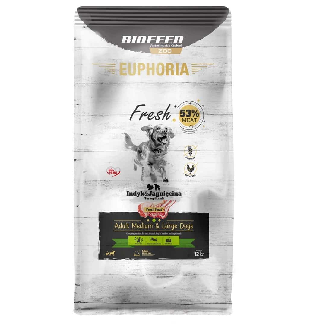BIOFEED Euphoria Fresh Meat Adult Medium & Large Indyk i Jagnięcina 12kg
