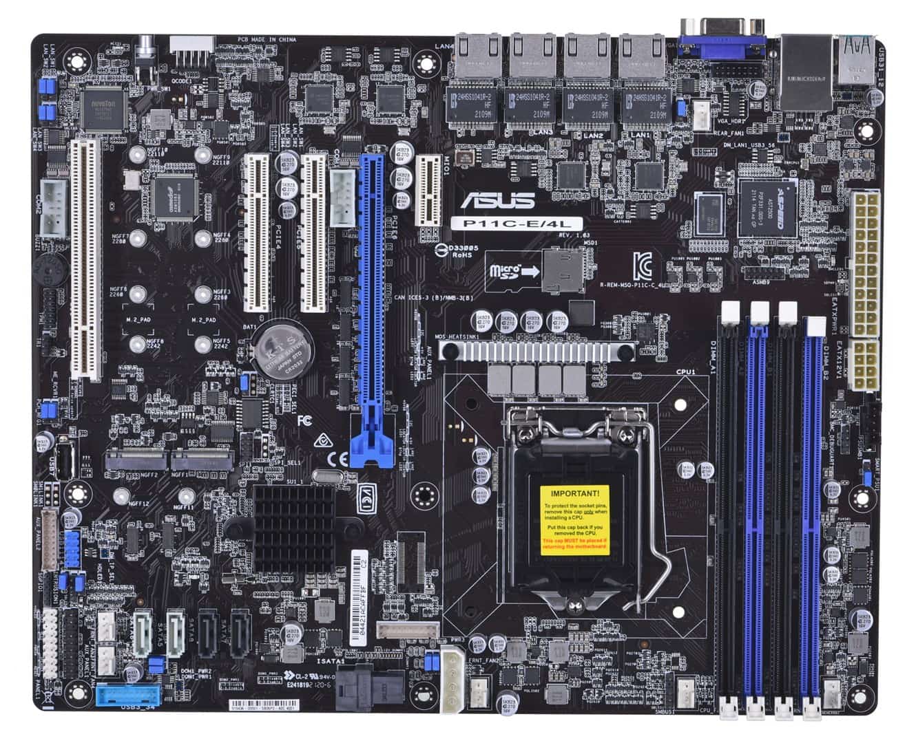 Płyta Serwerowa ASUS P11C-E/4L Xeon® E-21XXX (95W), C246, 4xDIMM, 4 Intel i210AT+1Mgt LAN, 8 SATA, 2 M.2, 1 PCIe x16+ 2 PCIe x8+1 PCI, 2+2 U3.1, ATX