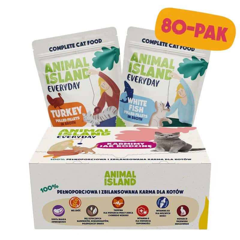 ANIMAL ISLAND indyk/biała ryba w rosole karma dla kota 80x85g