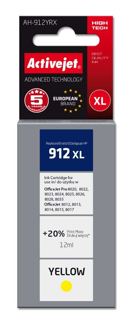 Activejet AH-912YRX Tusz, 12 ml, Żółty, Kompatybilny z HP OfficeJet Pro
