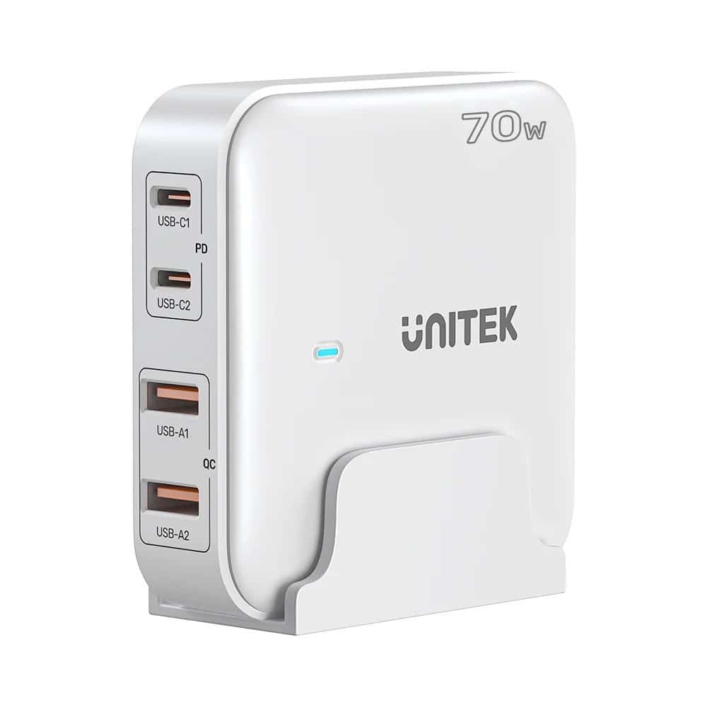 UNITEK ŁADOWARKA BIURKOWA GAN 70W 2XUSB-A 2XUSB-C BIAŁA
