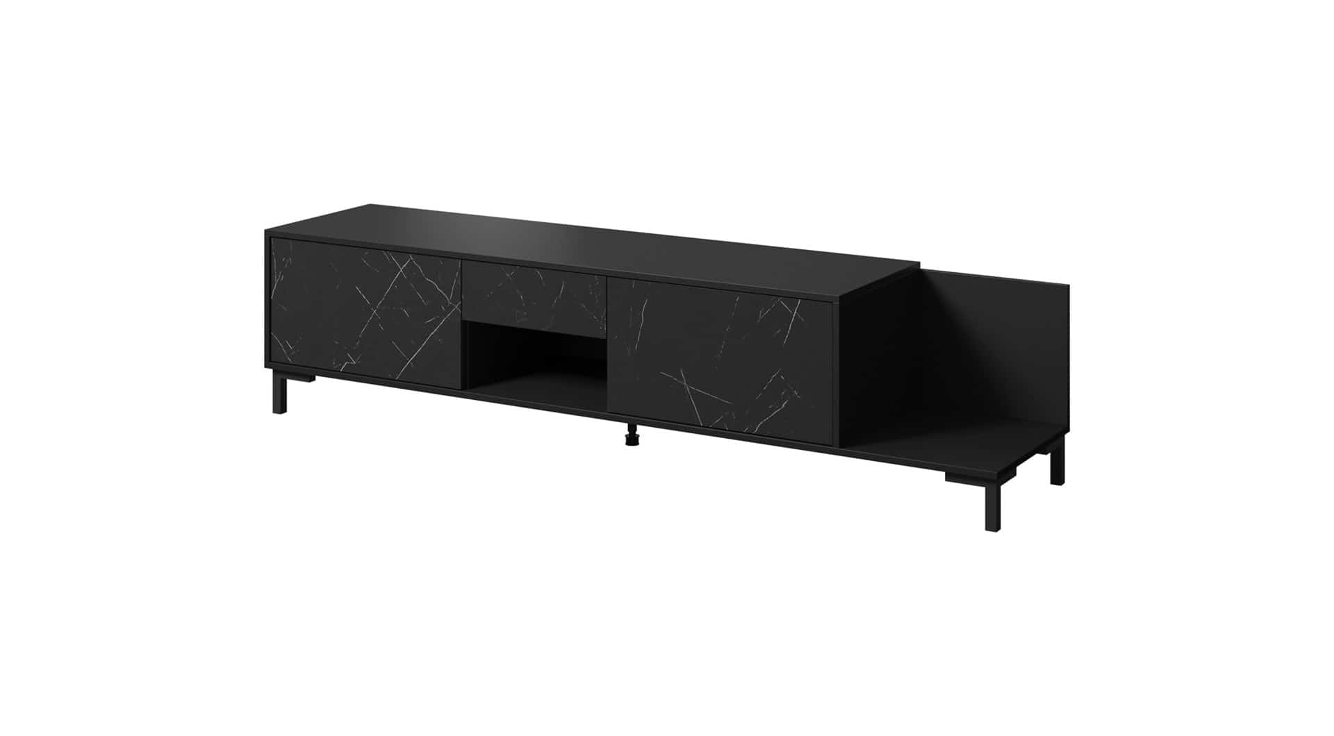Szafka RTV MARMO 2D1S1K 195x40xH47,5 czarny mat/marmur