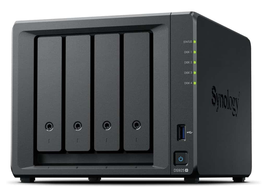 NAS Synology DS925+; Tower; 4x (3.5" SATA HDD); AMD Ryzer V1500B; 4 GB DDR4 ECC SODIMM (max. 32GB)