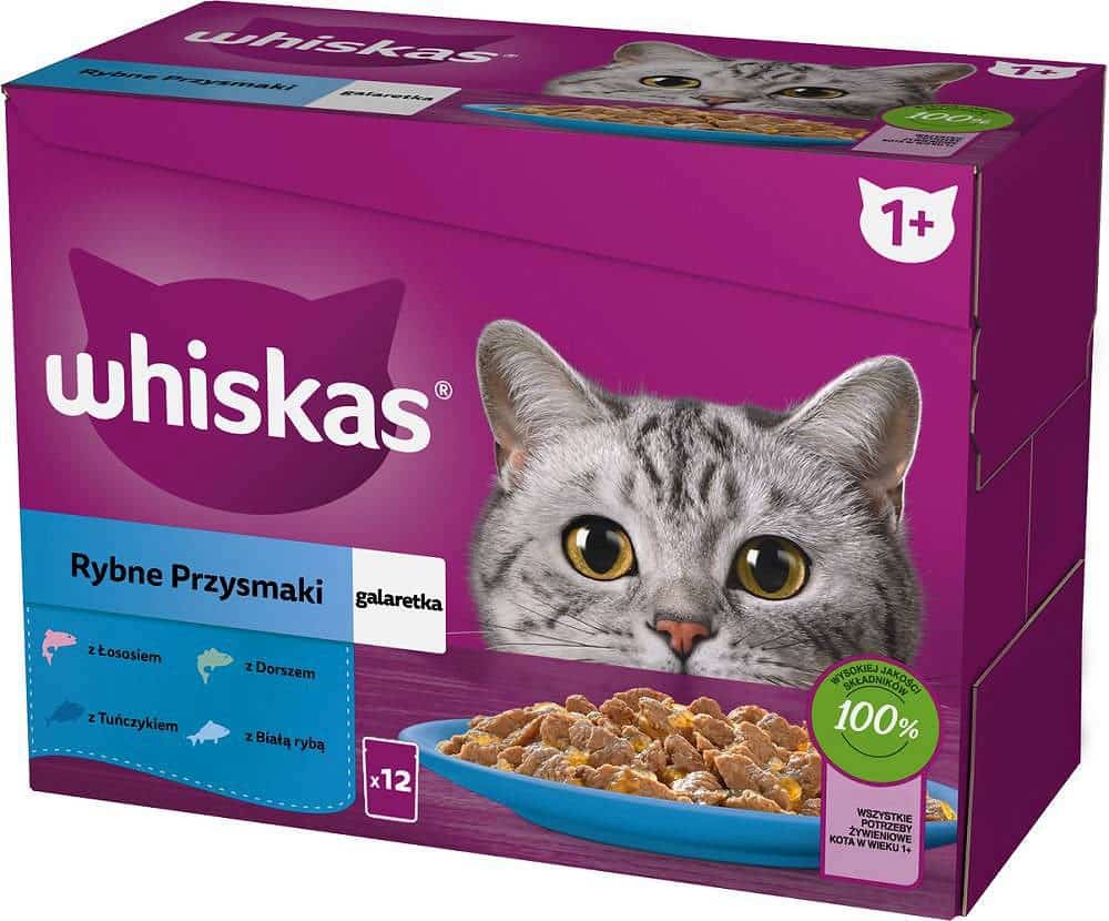 Whiskas Rybne Przysmaki w galaretce Adult  - mokra karma dla kota - saszetka - 12x85 g