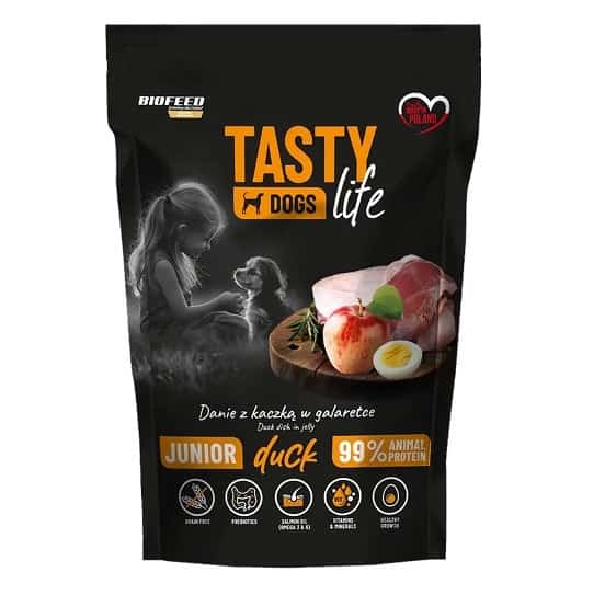 BIOFEED Tasty dog life junior kaczka 90% saszetka 500g