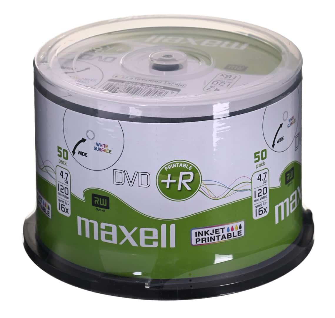 MAXELL Płyta DVD+R 4,7GB, 50 szt.  w opakowaniu cake (szpindel). Prędkość zapisu 16X, 120 min.  Płyty do nadruku atramentowego. Przeznaczenie Multimedia.