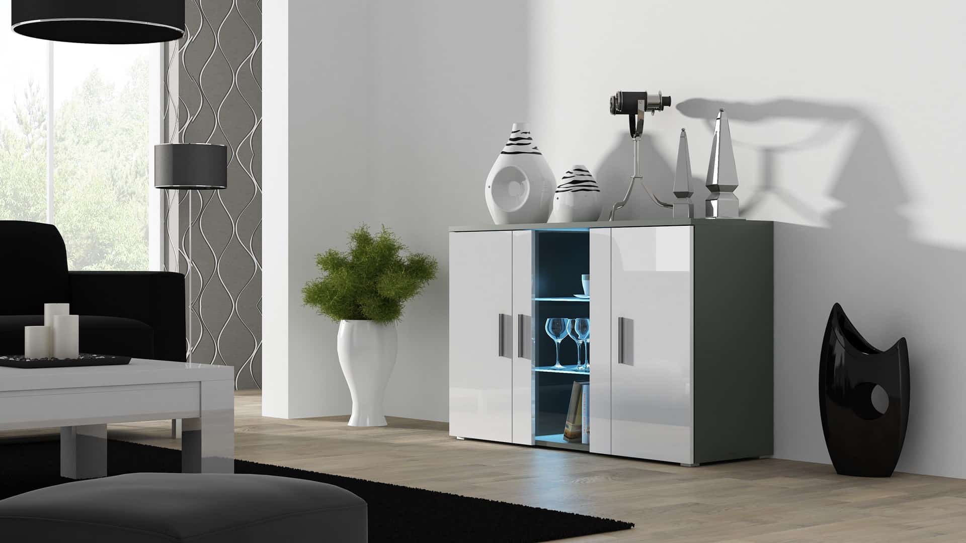 Komoda 120cm SOHO S7  szary/ biały połysk