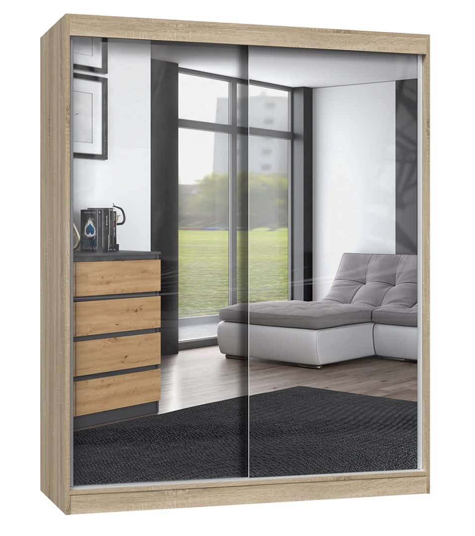 Szafa IGA 160x61xH200 sonoma, 2 lustra, 7 półek