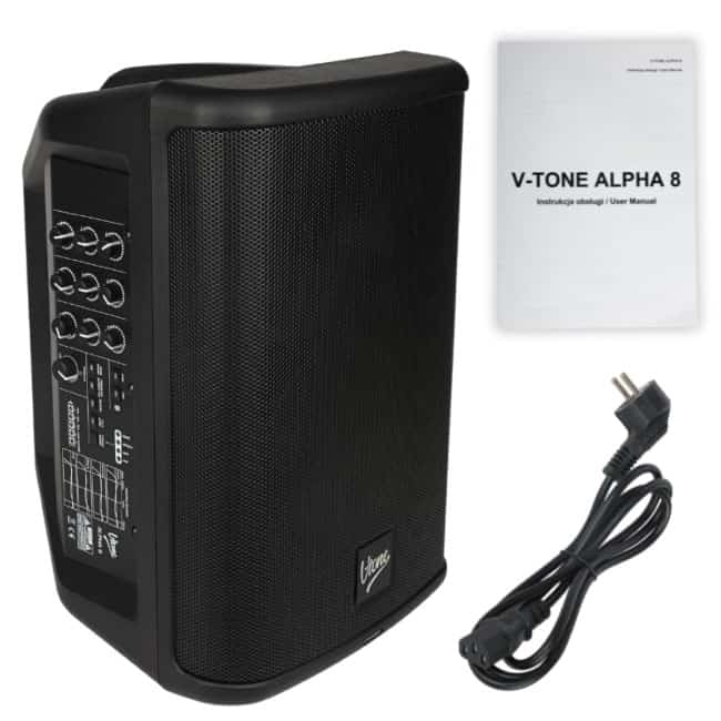 V-TONE ALPHA 8 - Kolumna aktywna akumulatorowa 8", Bluetooth, TWS, DSP, AUX, 95W RMS, wbudowany mikser (OUTLET)
