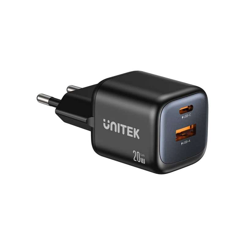 UNITEK ŁADOWARKA SIECIOWA 2X GAN USB-C & USB-A 20W CZARNA