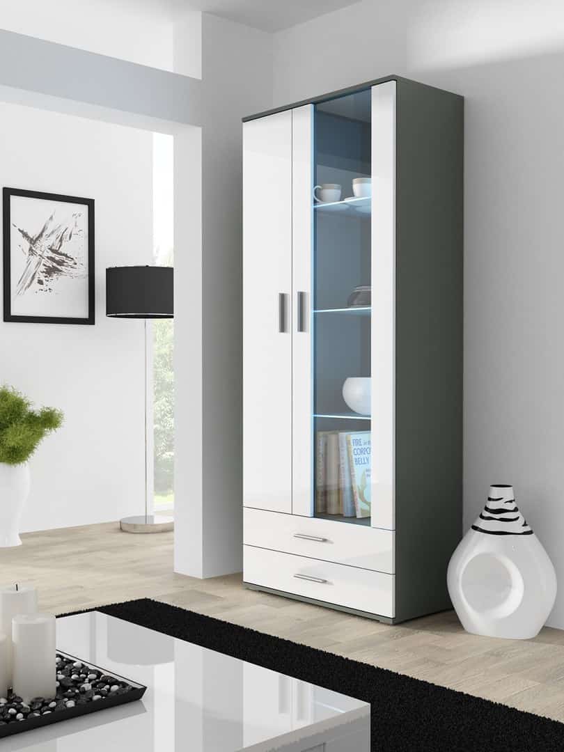 Witryna SOHO S6 2D2S szary/biały połysk