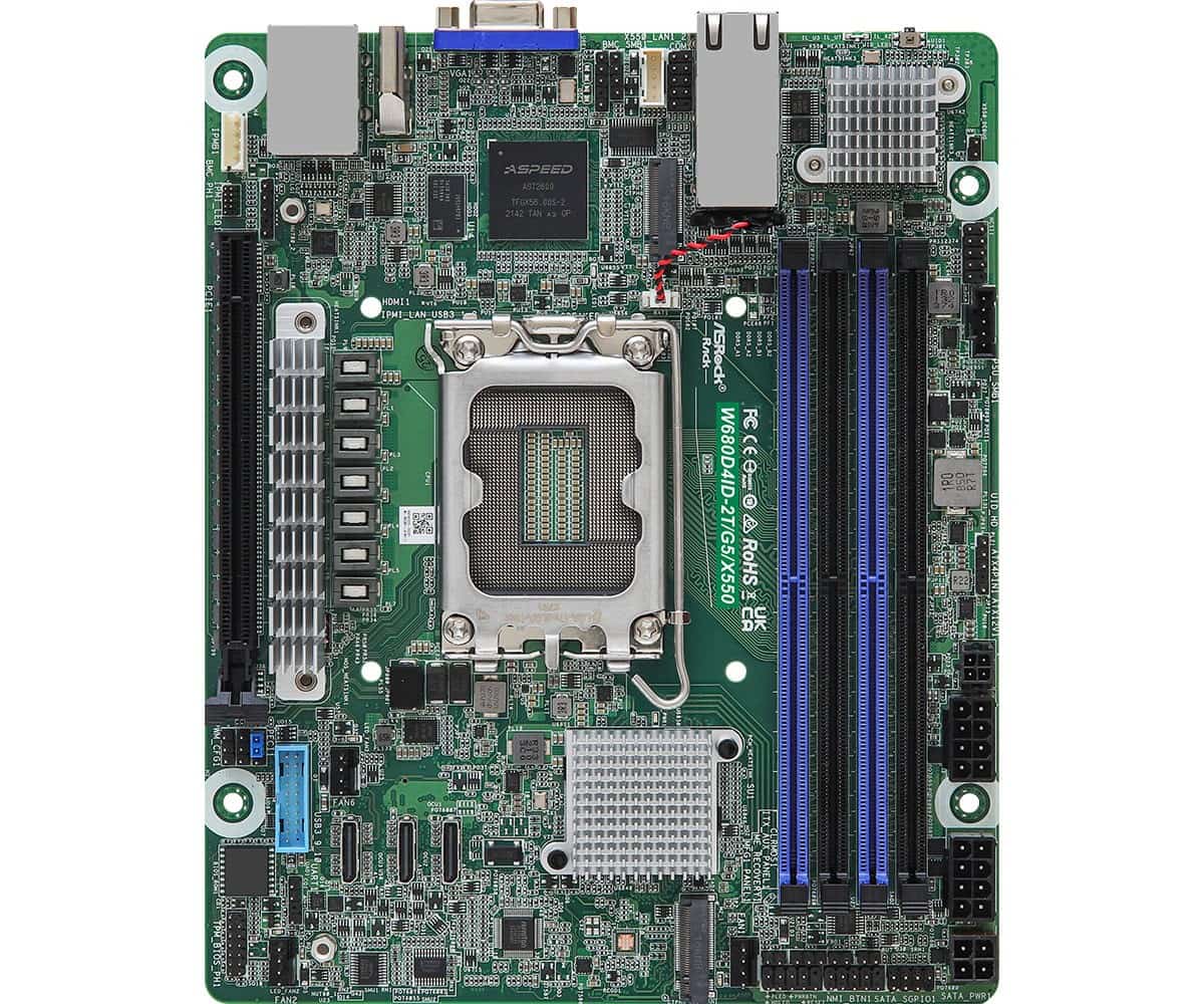 Płyta główna ASRock W680D4ID-2T/G5/X550 1x LGA1700 Intel Core 12/13gen W680 (4xDIMM, SATA, 2xM.2, 2x10GbE, IPMI)