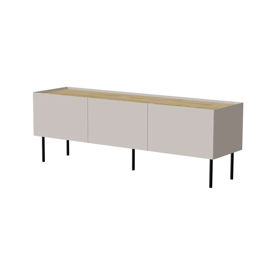 Szafka RTV FELLINI 150x40x52 kaszmir + blat dąb