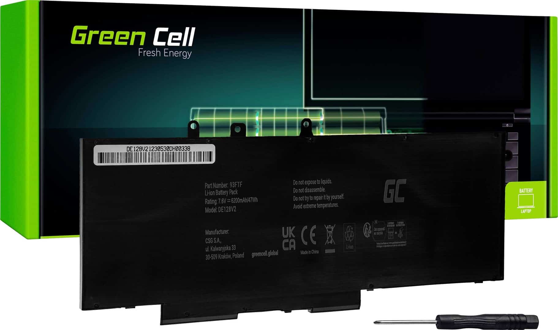 GREEN CELL BATERIA DE128V2 93FTF GJKNX DO DELL LATITUDE 5280 5290 5480 5490 5580 5590 5591 PRECISION 3520 3530 6200MAH 7.6V