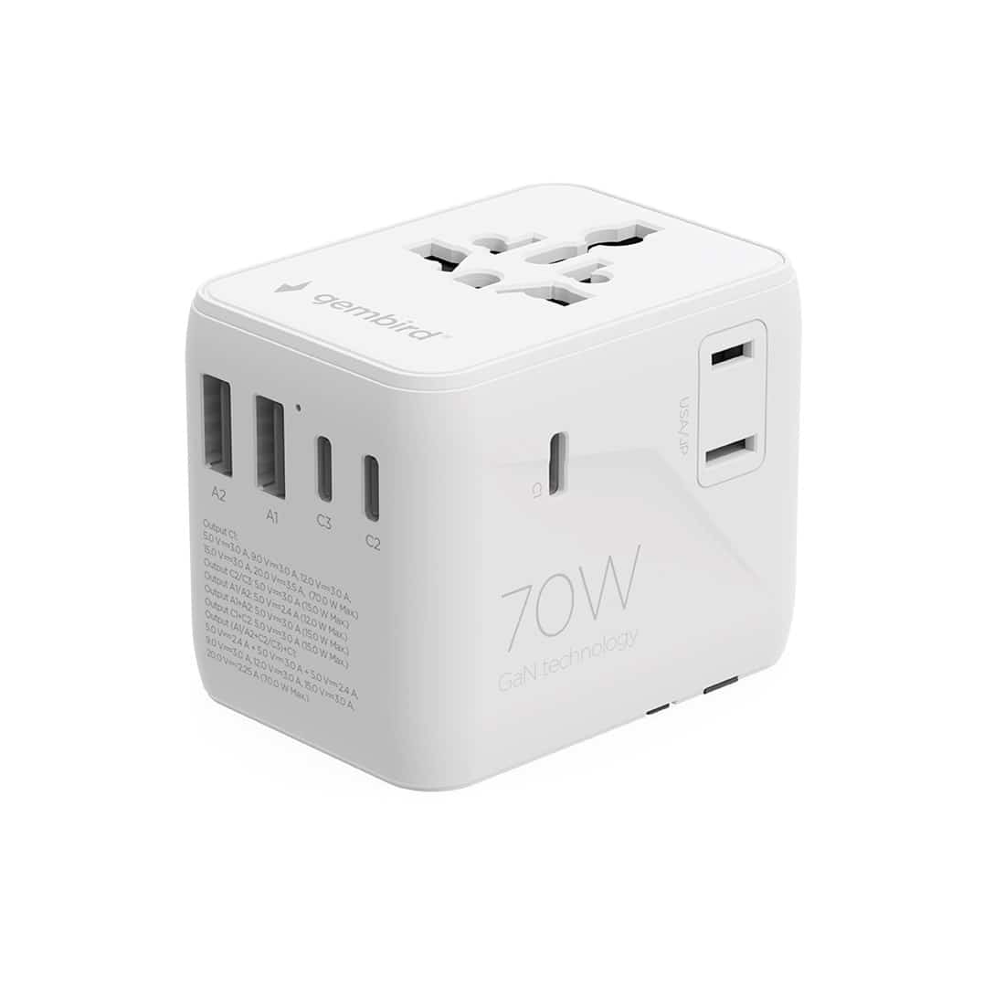 GEMBIRD UNIWERSALNY ADAPTER PODRÓŻNY 70 W, BIAŁY