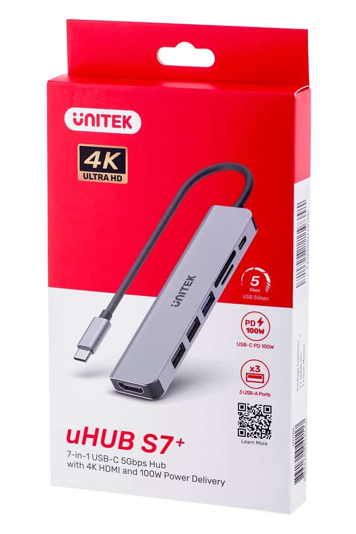 UNITEK HUB USB-C 7W1, HDMI 4K, PD 100W