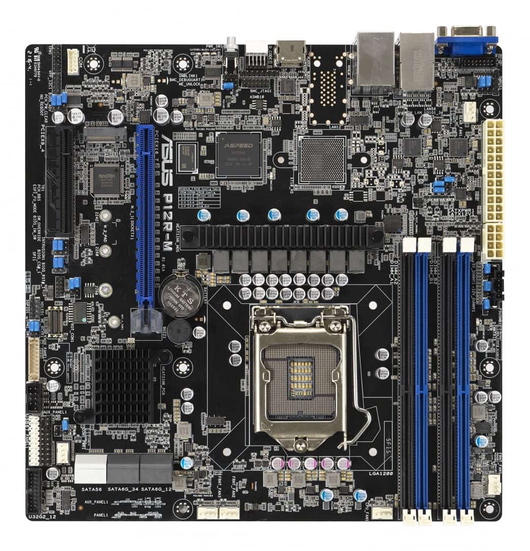 Płyta Serwerowa ASUS P12R-M LGA-1200,C252, 4*DIMM, 1*PCIe x8 slot, 1*PCIe 16 slot, 6*SATA ports, 1*M2, 2 x Intel® I210AT + 1 x Mgmt LAN, MICROATX