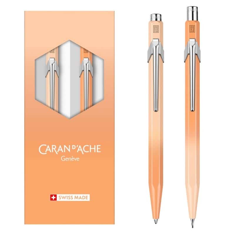 Caran d’Ache Zestaw Długopis szwajcarski 849 i ołówek automatyczny 844 Sunset Sky, kolor pomarańczowy.